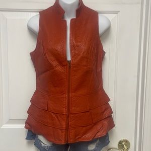 V Cristina size small faux leather look vest ruffle layer